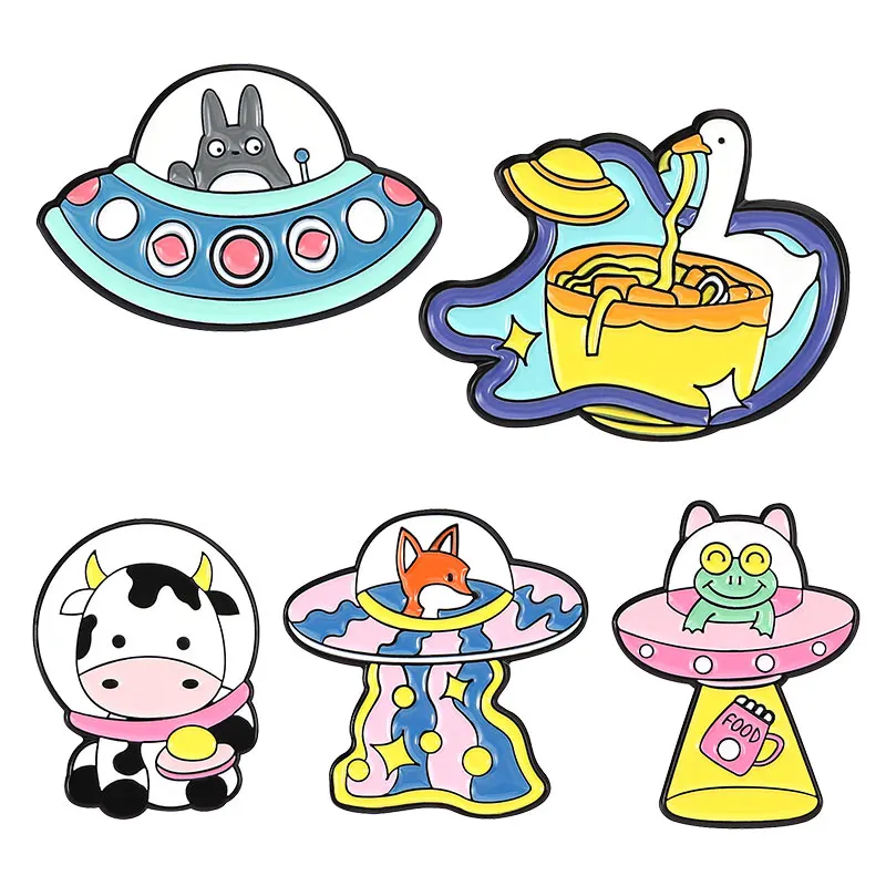 

Cartoon Animals Planet Astronaut Enamel Pins Frog Totoro Spaceship Instant Noodle Goose Alloy Brooche's Bag Lapel Badge Jewelry