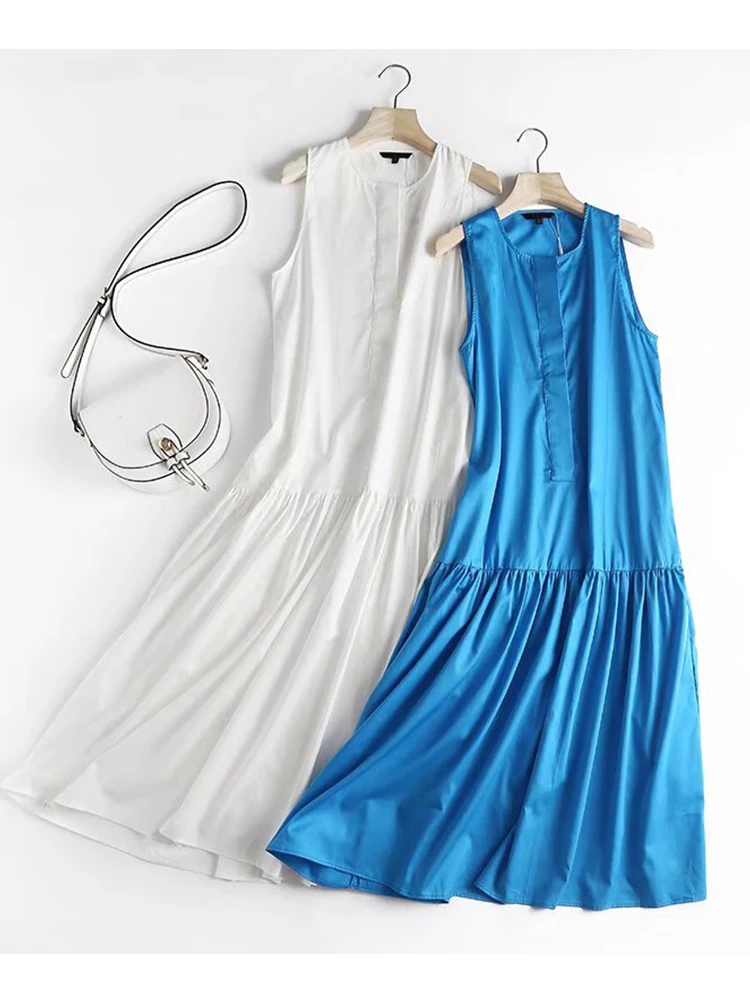 YENKYE  Summer Women Cotton Sleeveless Long Dresses Female O Neck Solid Color Simple Elegant Casual Dress