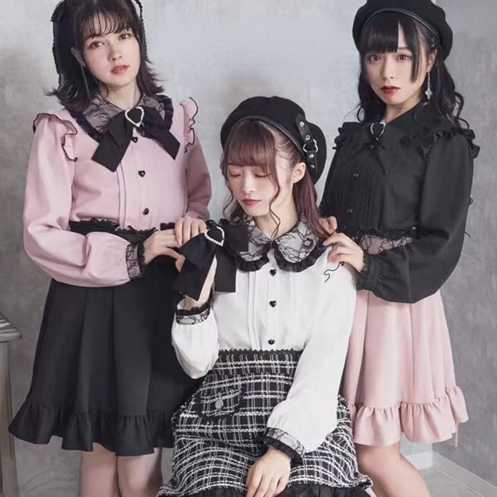 Фото Комплект в стиле Kawaii Jirai Kei Lolita: милая японская блузка и облегающая юбка с высокой талией в стиле Y2K для женщин, повседневный эстетичный образ №5