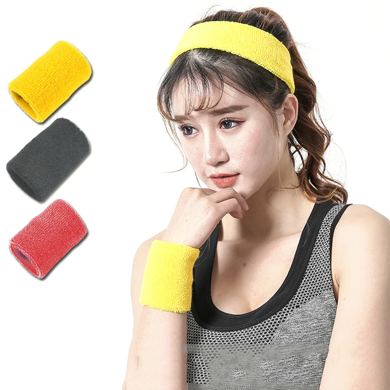 

2Pcs Sport Wristbands + 1Pcs Headband Towel Sweatband Set For Yoga Basketball Tennis Fitness Run Head Band Wrist Brace Protector