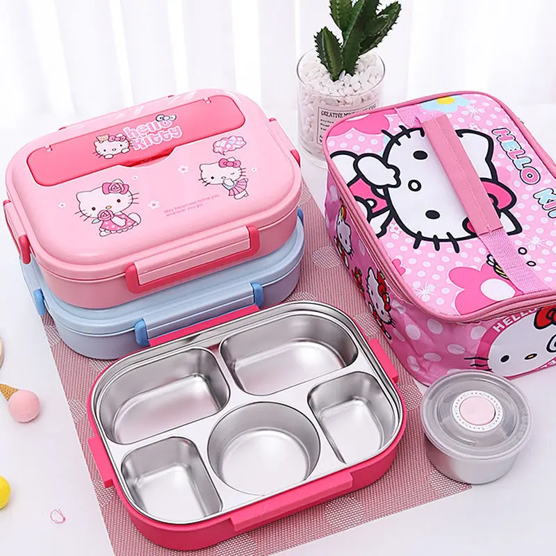 

Hello Kitty 304 stainless steel insulated lunch box divider bento box cartoon cute children and students lunch box