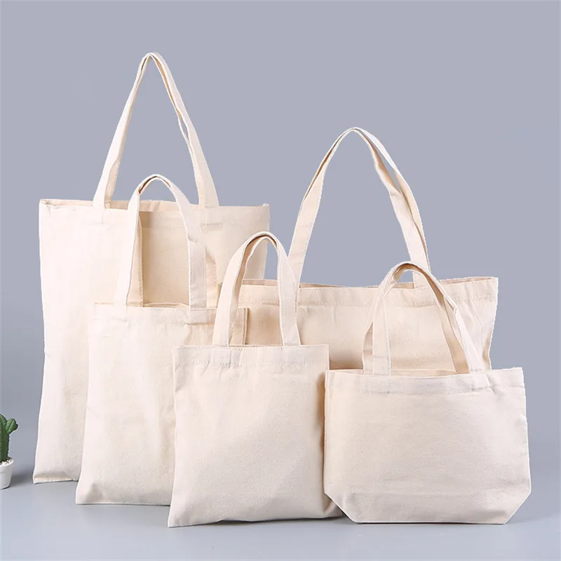 

5 pcs natural cotton HandBag Canvas Tote Shoulder reusable cotton vegetable bags canvas crossbody shoulder bag