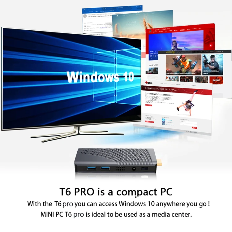 Заводская цена 2022 MINI PC Stick T6 PRO Intel J4125/N4100 Win10 6 ГБ LPDDR4 64 ГБ/128 Настольный компьютер