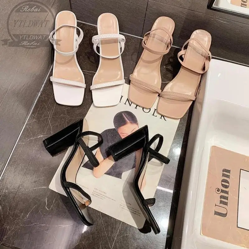 2022 Drop High Heels Sandals Womens Square Open Toe Heeled  Sexy Party Pumps Hot Sale New Summer Candy Color Shoes Mujer