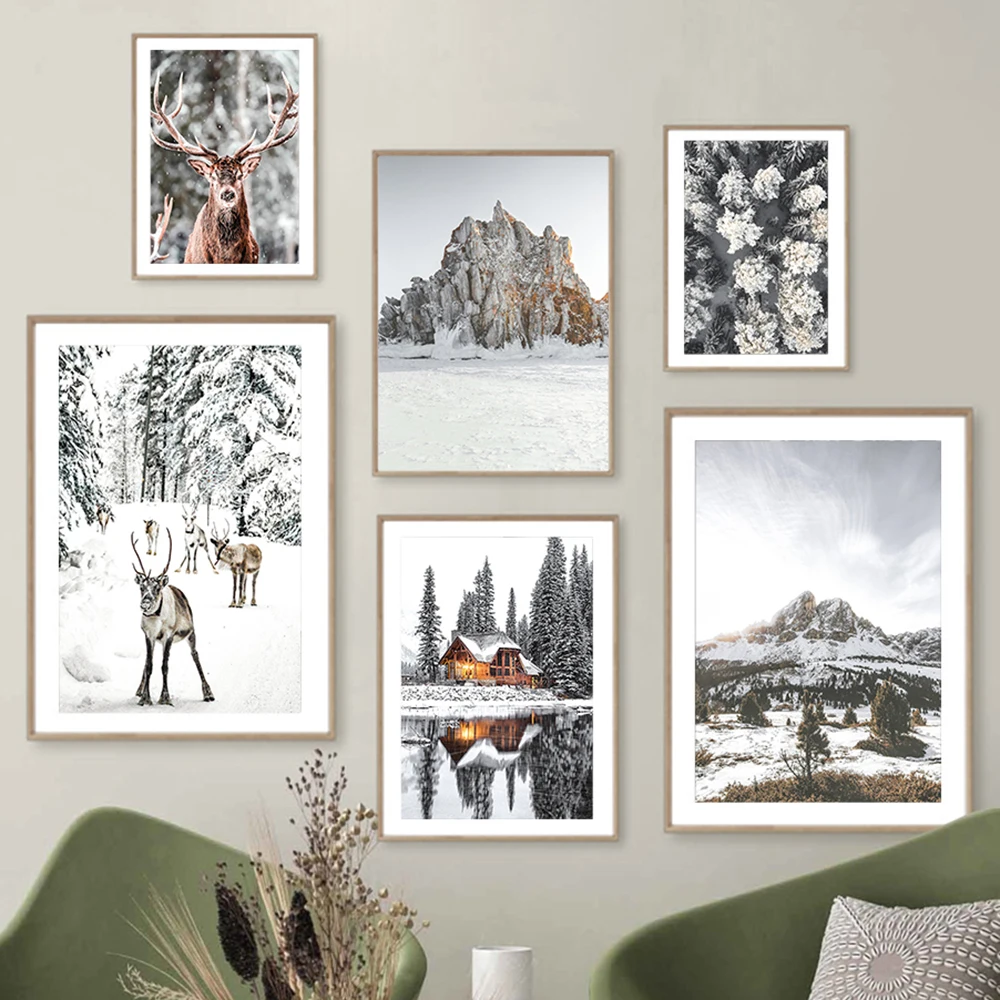 

Winter Wonderland Decor Winter Animal Deer Wall Art Forest Landscape Poster Prints Nature Gallery Major Snow Room Home Painting