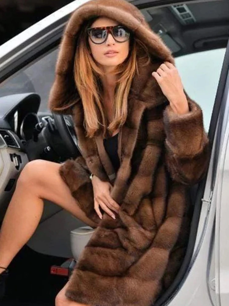 

FMFSSOM Winter Women Fur Coat Patchwork Long Sleeve Faux Fur Trench Hooded Faux Fur Jackets Short Loose Long Sleeve Jackets
