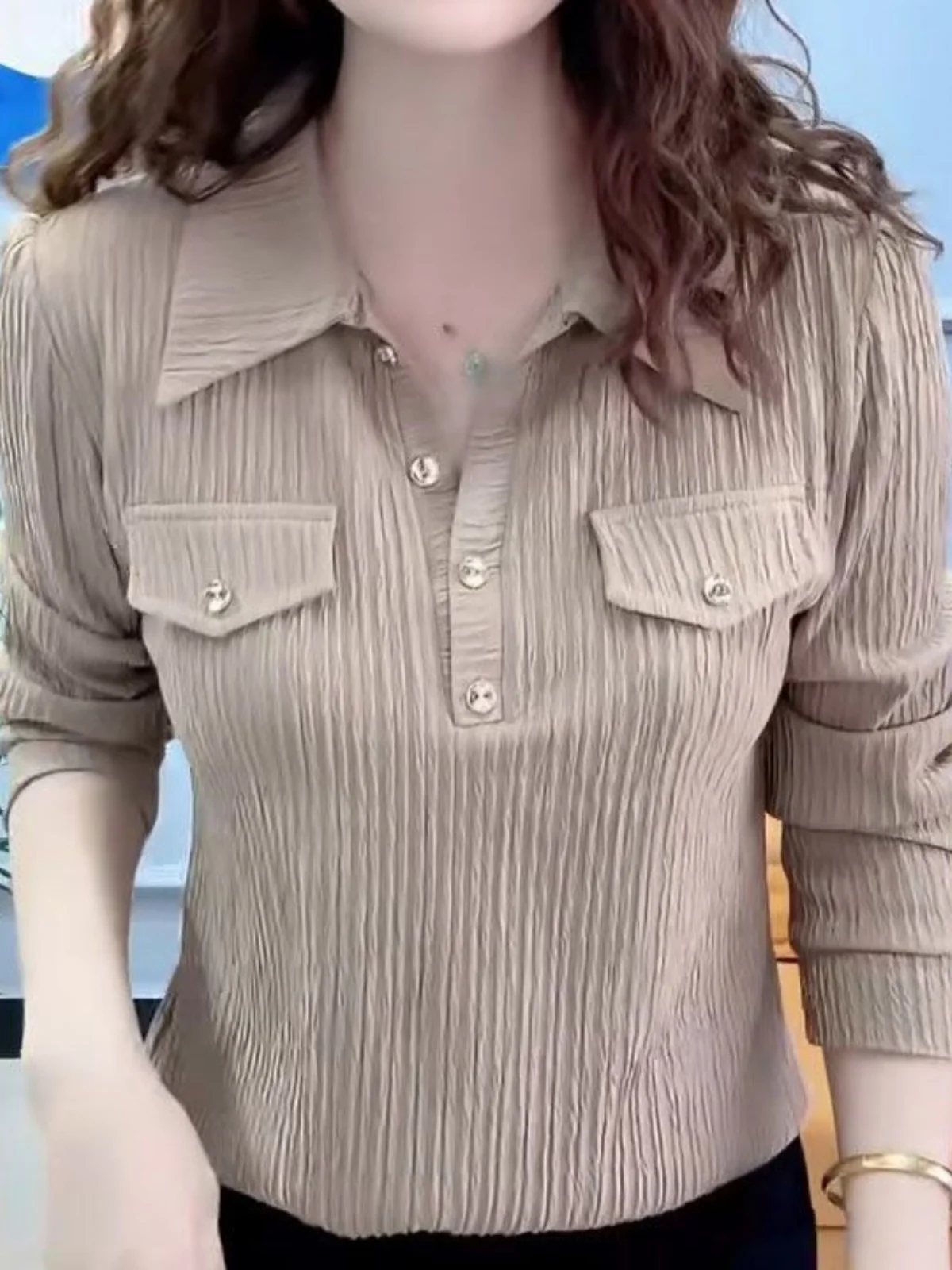 Элегантная универсальная однотонная рубашка с воротником-поло больших размеров