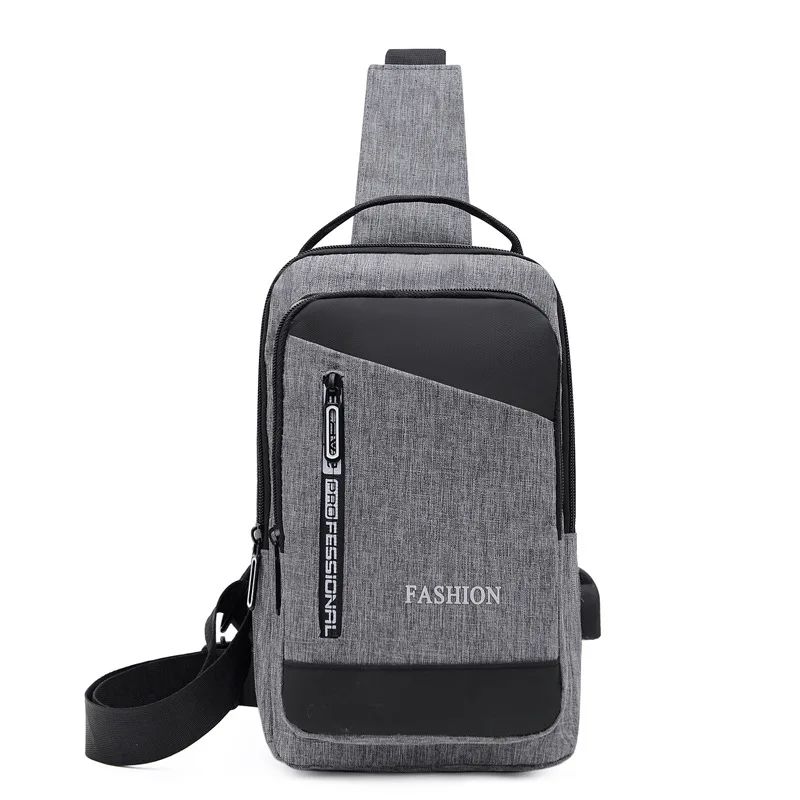 Fashion Leisure USB Charging Chest Bag Men's Large Capacity Canvas Shoulder Bag Men's Outdoor Cycling Sports Crossbody Bag