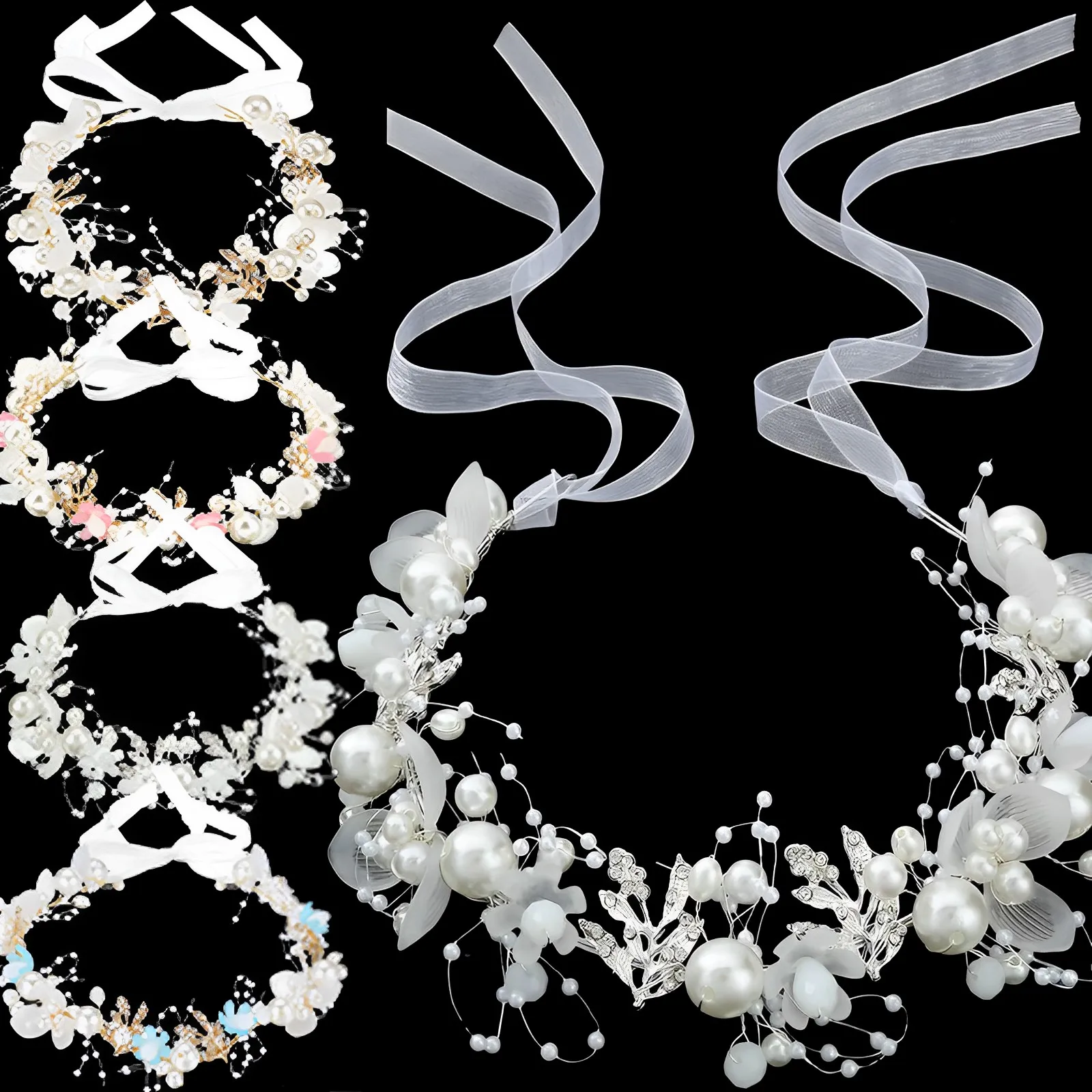 Flower Wreath Bride Garland Head Hoop Elegant Girls Bridal Headband Imitated Pearl Hair Headdress Wedding Headbands Hair Jewelry
