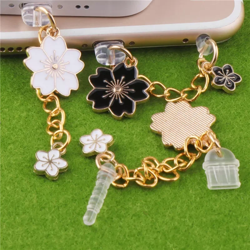 

Dust Plug Charm Cherry Blossoms Charge Port Plug For iPhone Type C Dust Protection Stopper Phone 3.5MM Jack Anti Dust Cap