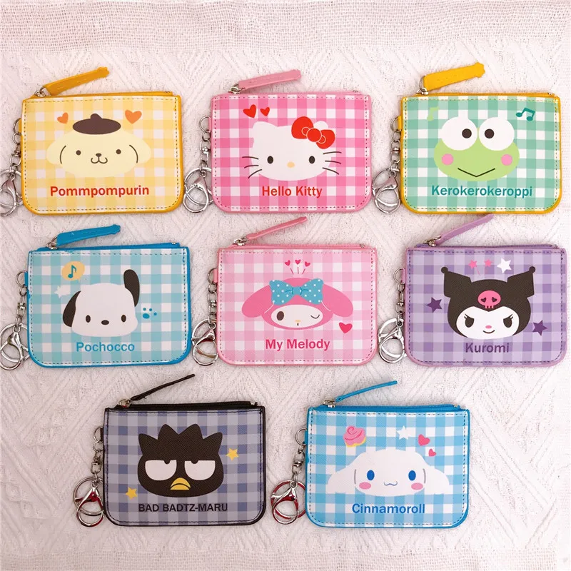 

Kawaii Sanrio Hellokitty Kuromi Mymelody Cinnamoroll Short Coin Purse Pu Card Holder Female Cute Keychain Backpack Pendant Gift