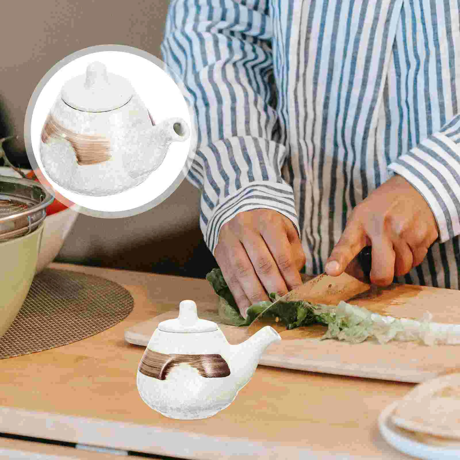 

Dispenser Oil Vinegar Sauce Bottle Soy Ceramic Ponzu Cruet Olive Pot Japanese Seasoning Container Condiment Shoyu Bottles Jar