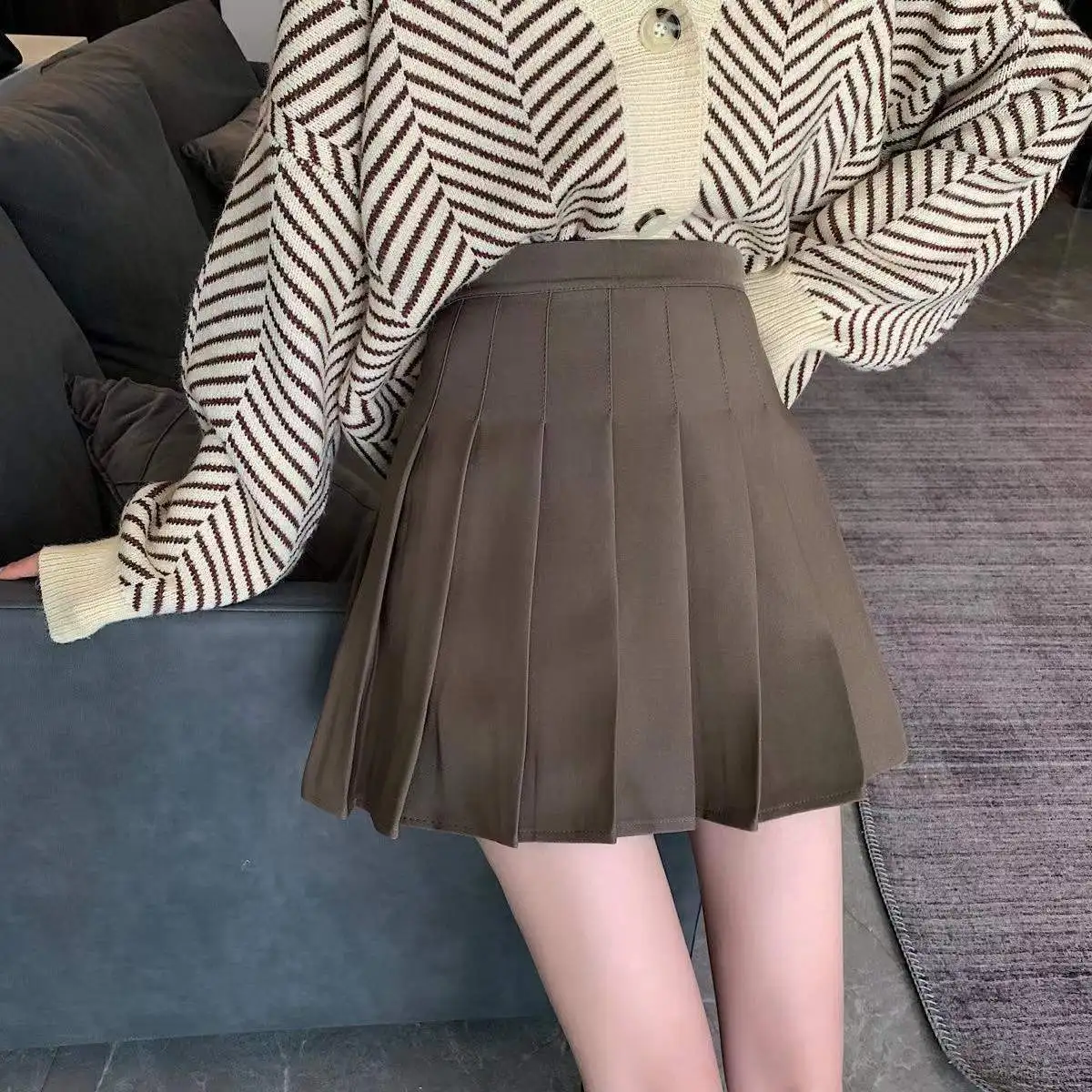 Brown Skirt Ladies 2022 Summer Clothes Women's High Waist Harajuku Korean Style Black Mini Pleated Skirt For School Girl Uniform