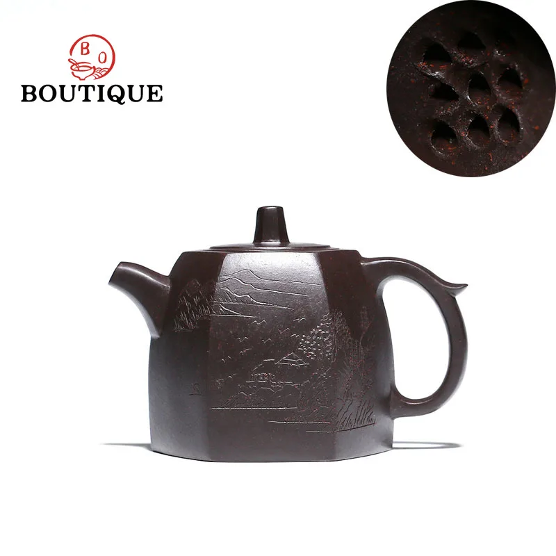 240ml Yixing Authentic Purple Clay Teapot Famous Handmade Hexagonal Tea Pot Raw Ore Beauty Kettle Chinese Zisha Tea Set Gifts