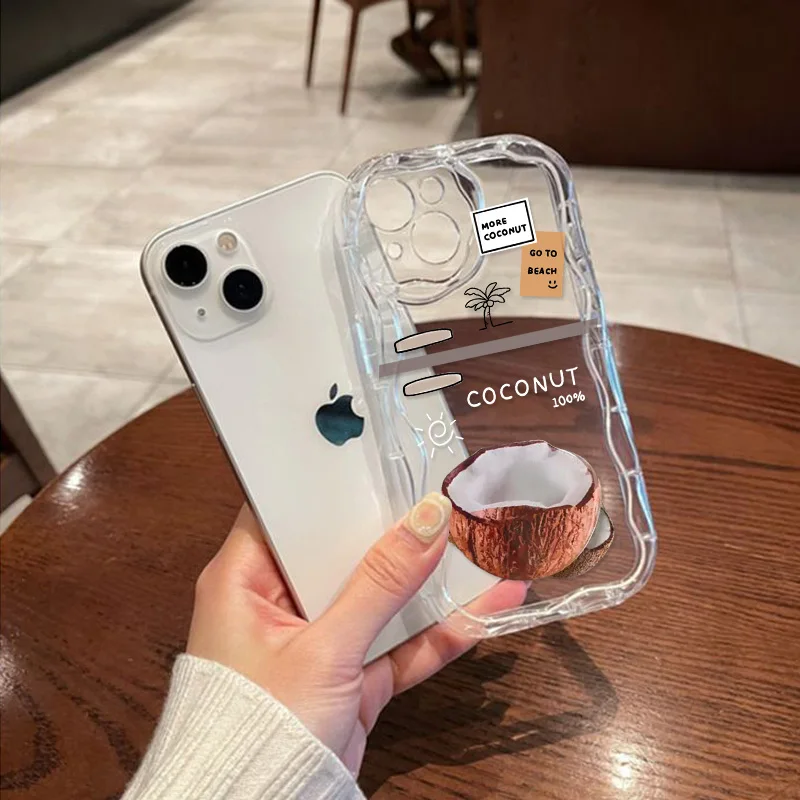 Чехол для Iphone 11 с кокосовым покрытием прозрачный чехол 14 13 12 Pro Max X XR XS 7 8 Plus SE 2 3 romax