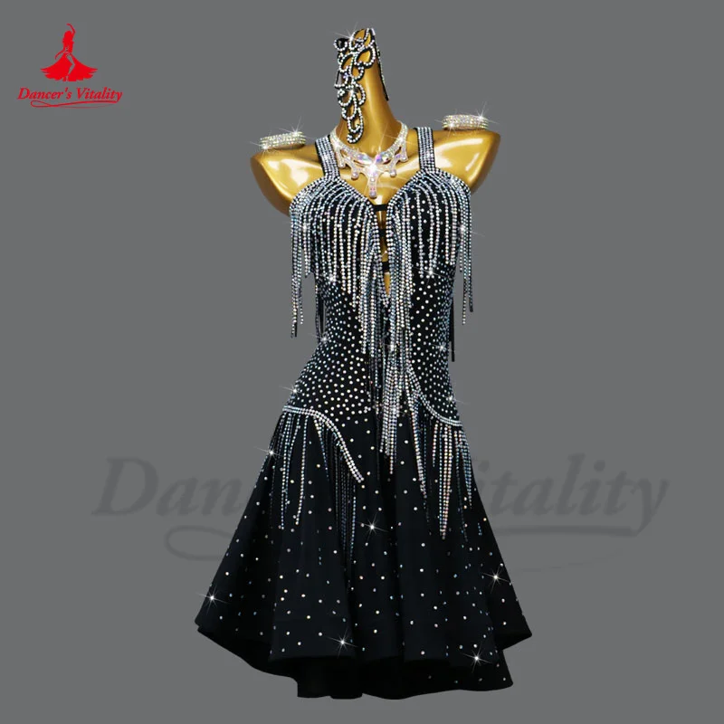 

Latin Dance Dresss for Women Performance Costume Female Chind Rumba Professional Black Pool Art Examination Latin Dancing Dress