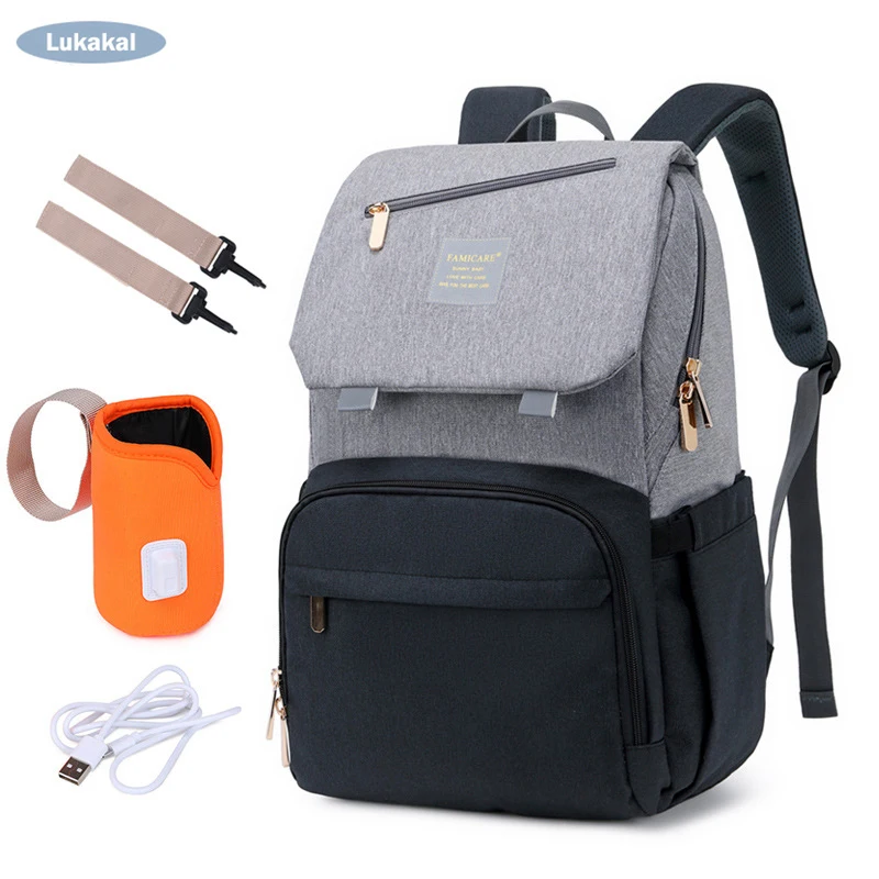 Baby Diaper Bag Stroller USB Milk Heating Mummy Maternity Backpack Waterproof Large Nappy Bag Baby Travel Bag for Kids