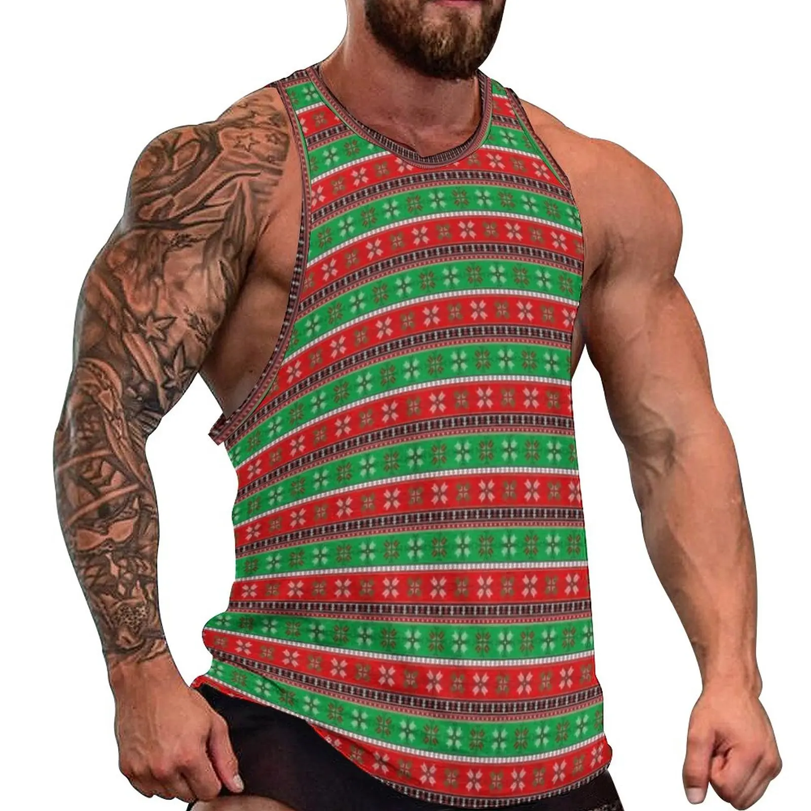 

Retro Christmas Tank Top Male Snowflake Print Tops Summer Printed Workout Sportswear Oversized Sleeveless Vests