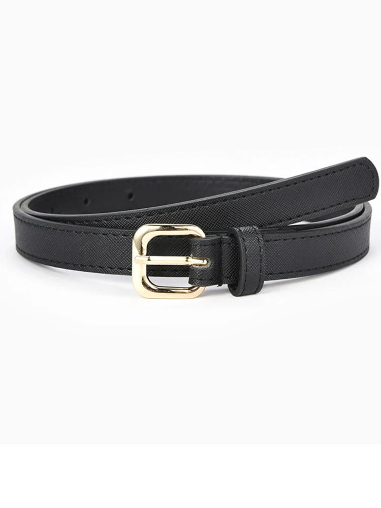 

Ремень женский тонкий, модный простой однотонный ремень с золотой квадратной пряжкой, черный, для джинсов