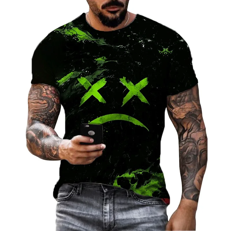 

New Oversized TShirt For Men Casual Short Sleeve Fashion O-Neck Hip Hop Smiling Face Print Tee Shirt Pullover Mens T-shirt Top