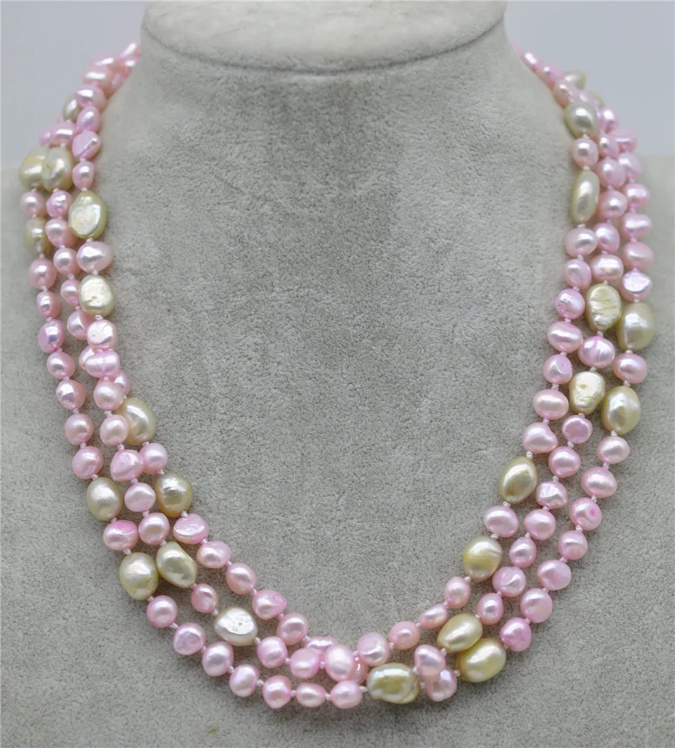 

HABITOO 5-9mm pink Yellow Baroque Freshwater Pearl Necklace 50" Jewelry Chains Necklace for Woman Choker Chain