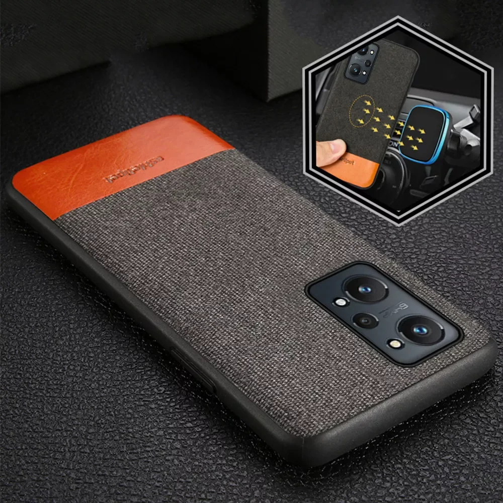 

Canvas + Leather Case for Realme 8 Pro GT Neo 2 GT Master Explorer Narzo 30 7 Q3 PRO C21 Cover For OPPO Reno 5 6 Find X2 X3 Pro