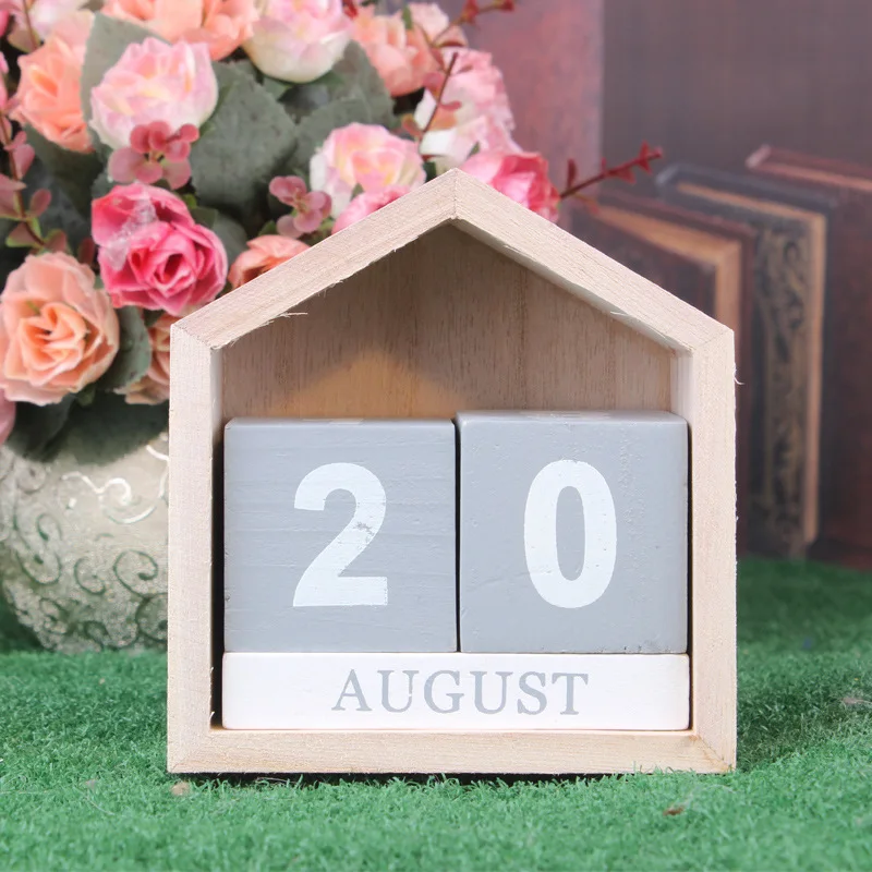 

Grocery Creative House Wooden Manual Calendar Perpetual Calendar Crafts Home Ornaments Room Decoration Desk Accessories