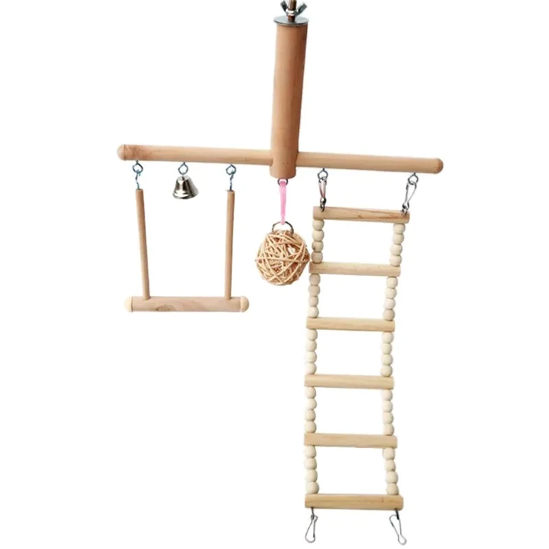 Bird Cage Stand Play Gym Perch Playground Climbing Ladder Swing Rattan Ball Chew Toys For Parrot Love Birds Budgies