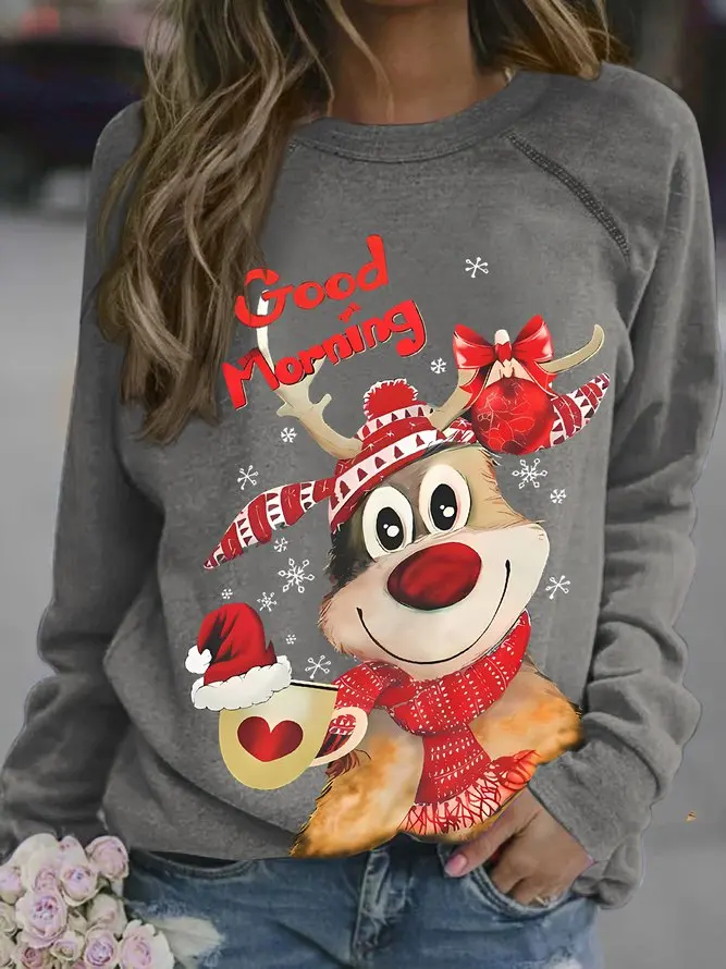 

Christmas Elk Coffee Casual Crew Neck Sweatshirts