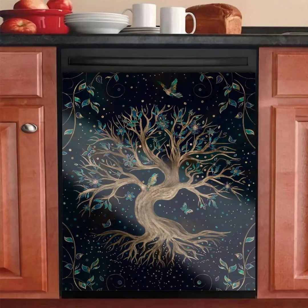

Tree of Life Dishwasher Cover Magnet Kitchen Decorative,Dish Washer Door Sticker,Refrigerator Door Magnetic Decals Sheet,Ho