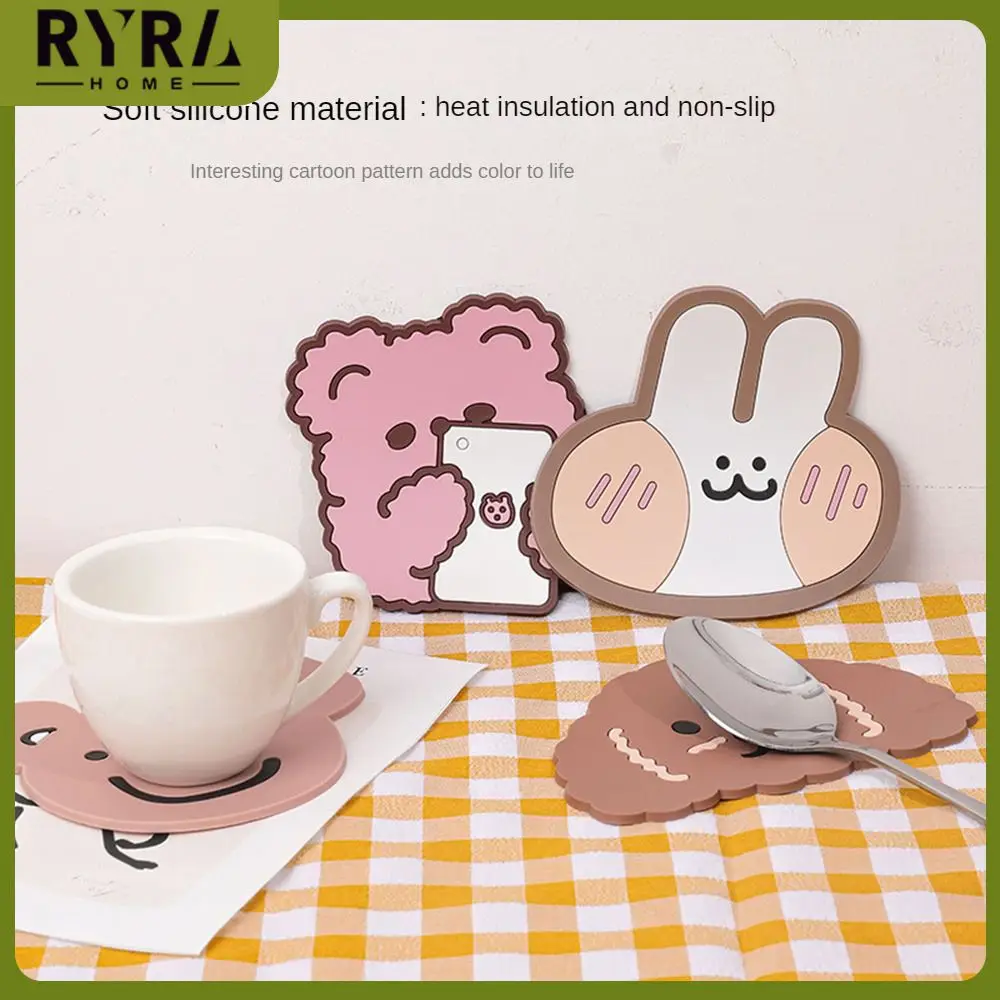

1pcs Cartoon Silicone Coaster Non-slip Cup Mat Heat Insulation Table Mat High Temperature Resistant Tea Cup Mat Bowl Mat