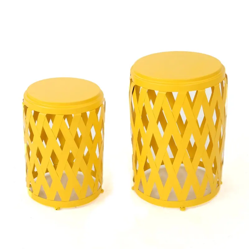 

Outdoor Small and Large Iron Side Table Set , Matte Yellow