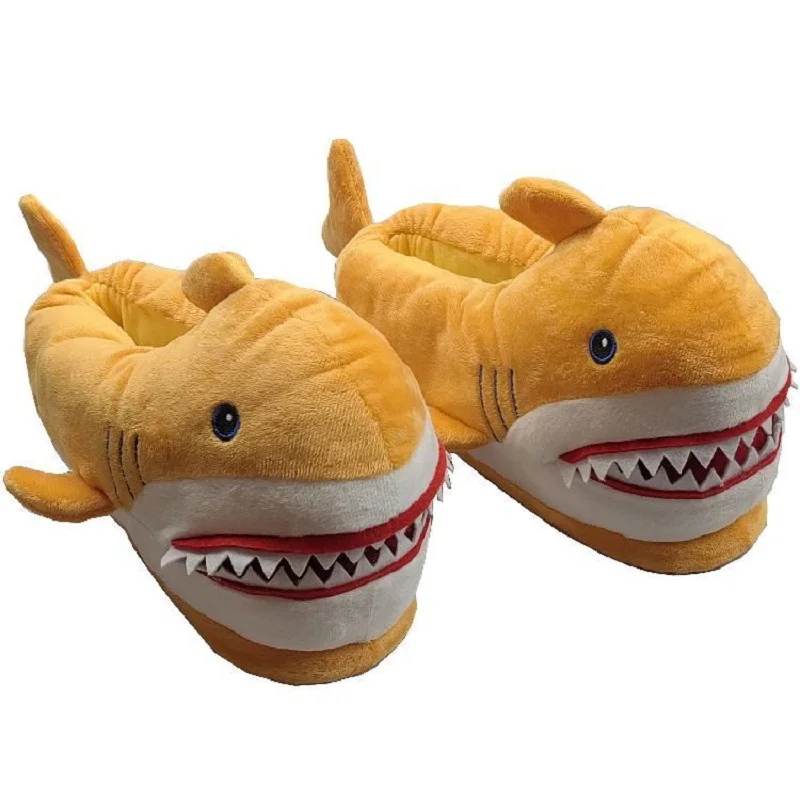 

Feerldi Yellow Shark Slippers Women Men Couples Fur Cotton Slides Non-slip Plus Size 36-45 Funny Animal Fish Fuzzy Shoes