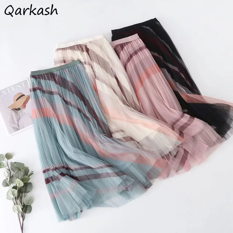 

Pleated Midi Skirts Women Reversible Summer Print All-match Hot Sale Female Fashion Casual Simple New Young Korean Style Faldas