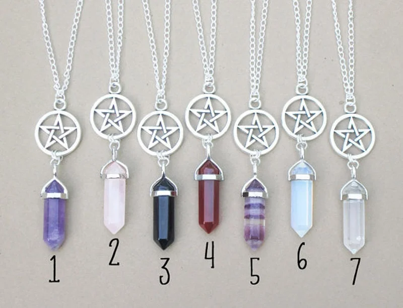 

New Best Deal New Fashion Natural Agate Crystal Jewelry Pendant Necklace Pentagram Necklace Hexagonal Columns for Women' Gift