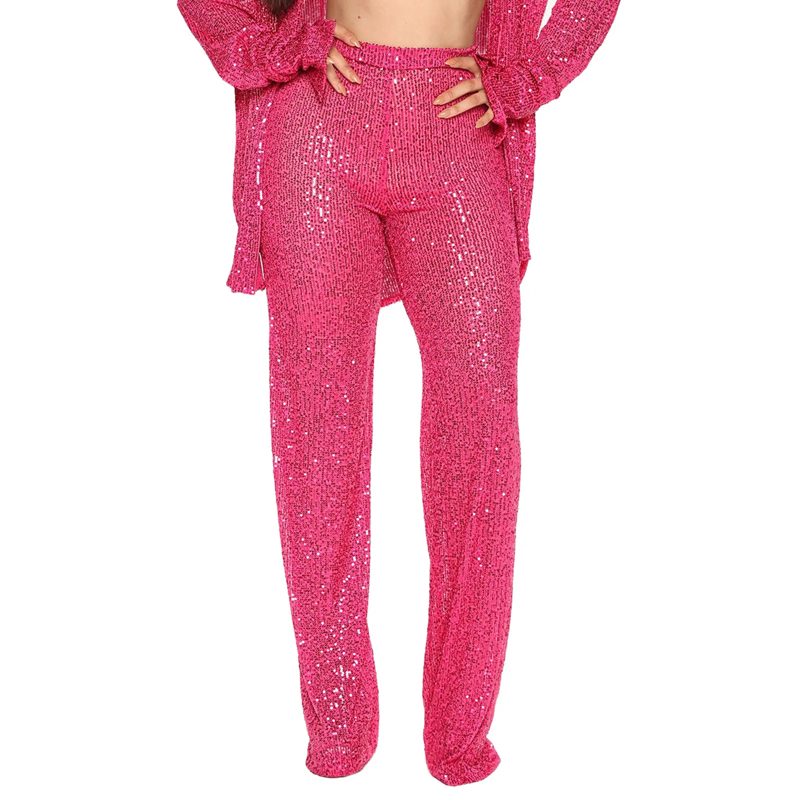 

Женские облегающие прямые брюки с блестками, однотонные винтажные Стрейчевые Длинные брюки стрейч Y2K с высокой талией, новинка 2023