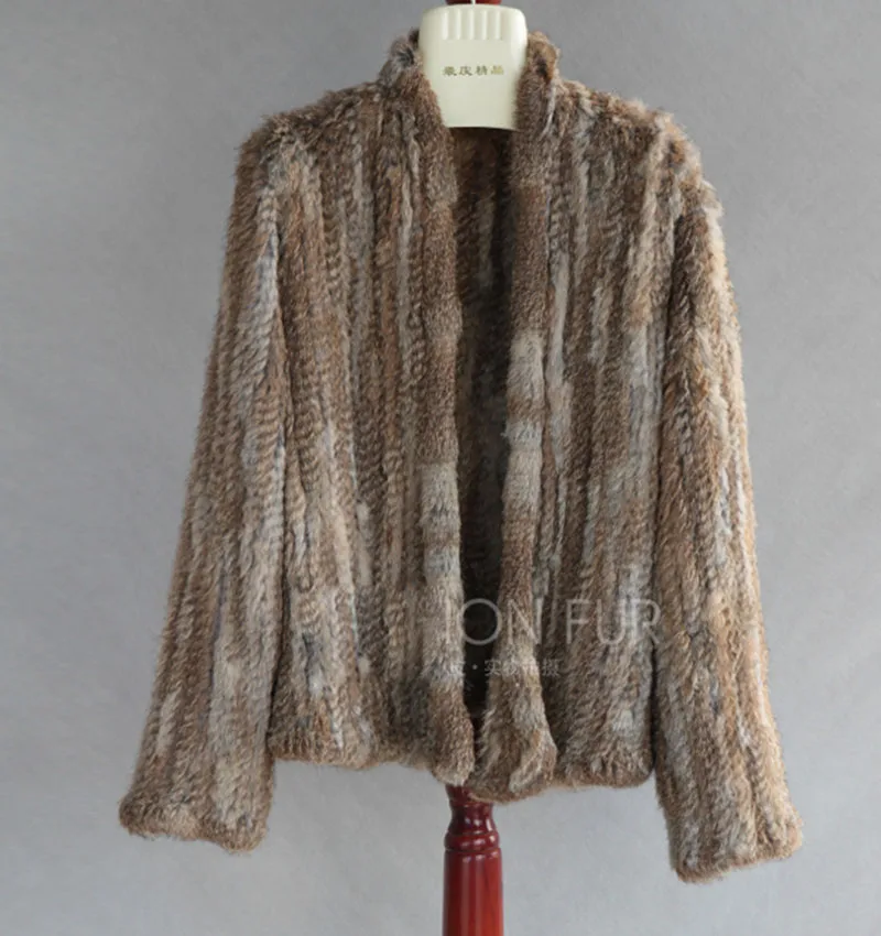2022 New Knitted Real Rabbit Fur Coat Fashion Winter Long Sleeve Warm Winter Genuine Fur Jacket Female