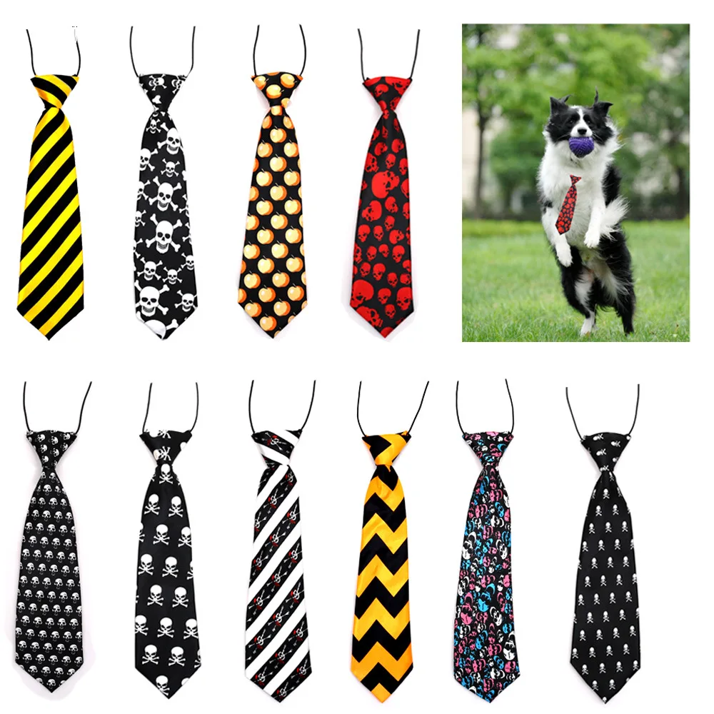 

5pcs Mixed Colors Halloween Pet Large Tie Skull Print Dog Accessories For Large Dogs Pet Supplies Pet Accessories