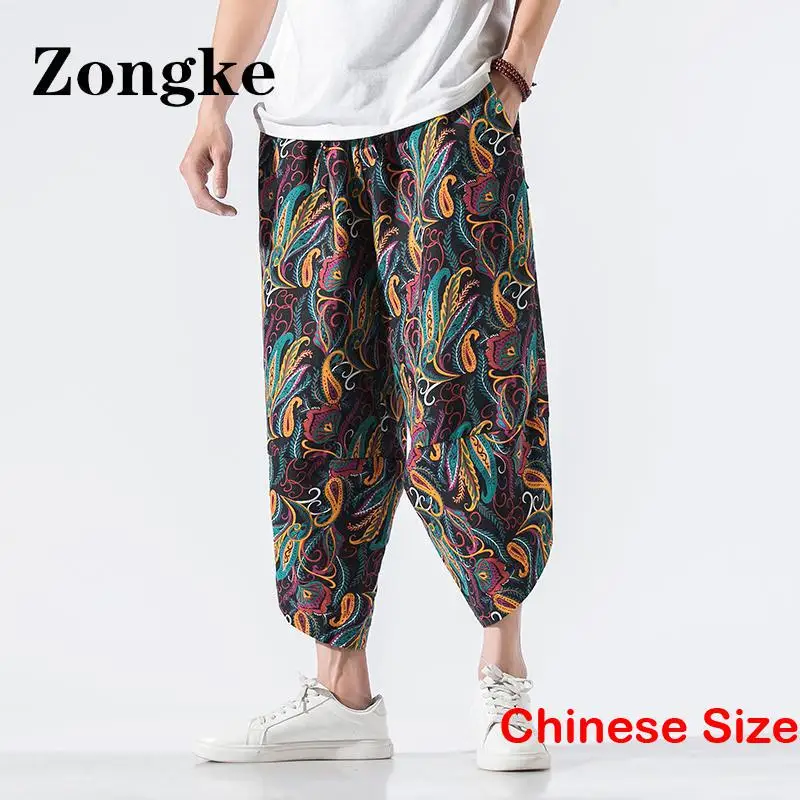 

Zongke Printed Linen Men's Pants for Man Sweatpant Korean Style Clothes Dropshipping Sweatpants Mens Joggers 5XL 2023 Summer