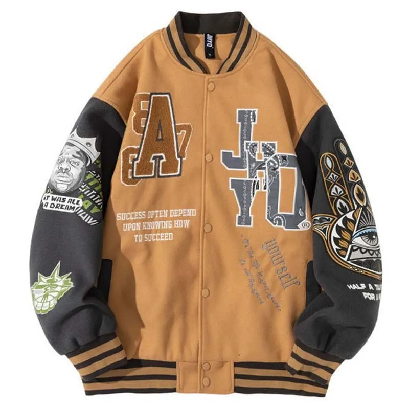 

Men Patch Design Varsity Jackets American Vintage Print Bomber Baseball Uniform Woman Couple Fall Hip Hop Loose Thin Streetwear