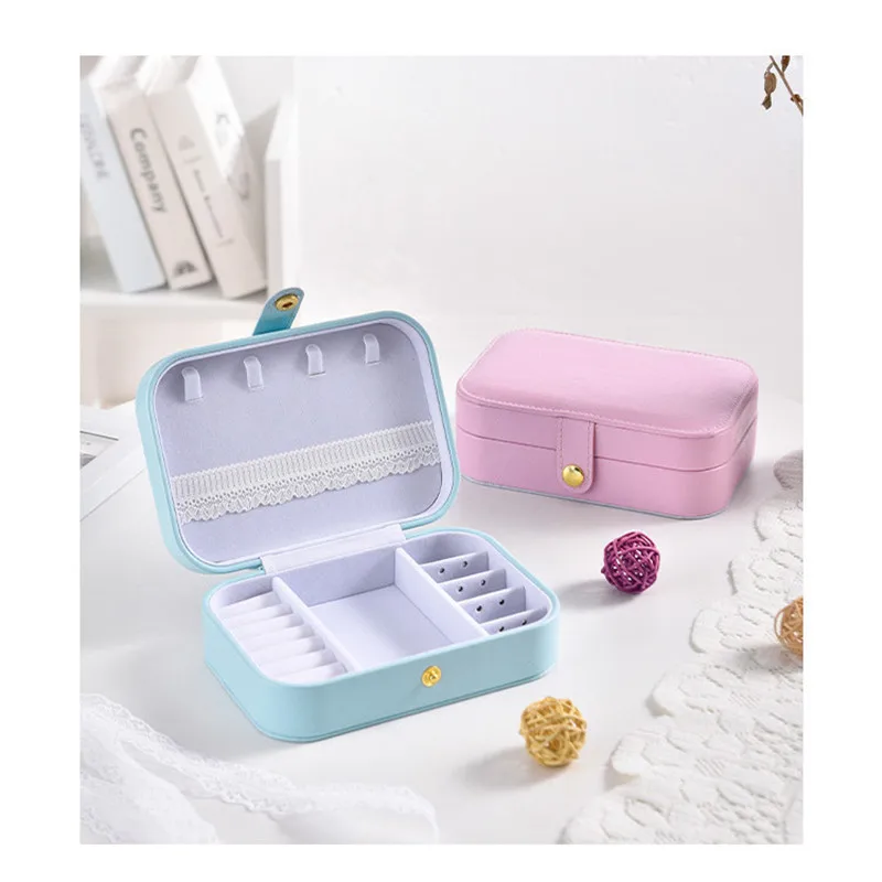 

Jewelry Storage Box New Fashion Necklace Earrings Rings Holder Display PU Leather Casket Simple Portable Jewelry Organizer