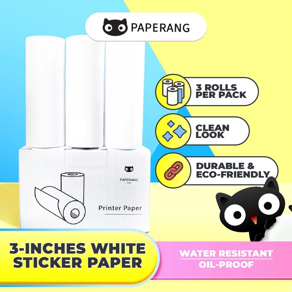 Paperang Official Sticker Paper 3 Rolls 80mm/3 Inches Thermal Label Paper for P3 DIY Mini Pocket Portable Printer BPA-Free
