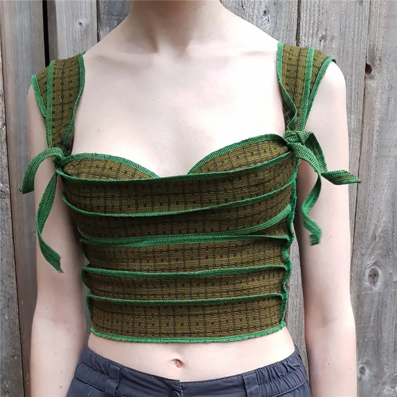 

Y2k Women's T-shirt Casual Tank Tops Summer Camis Contrast Color Side Bandages Sleeveless Crop Tops for Streetwear Clubwear