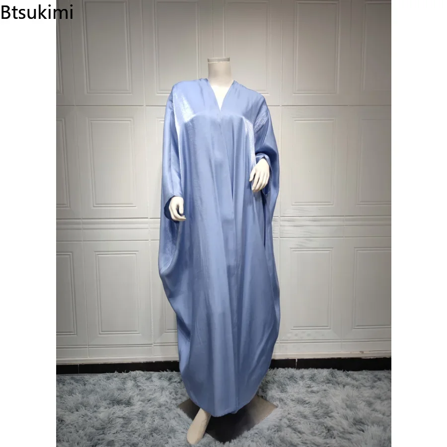 Мусульманское платье Абая Дубай Шелковый атлас Однотонный Марокканский кафтан с
