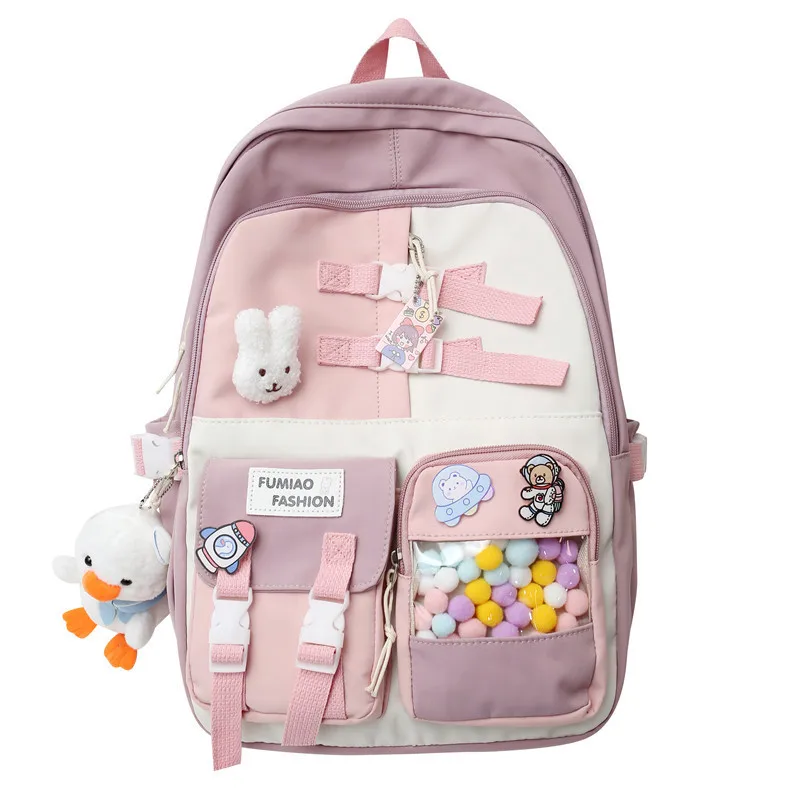 Backpack Fashion Women's Harajuku Junior High School Student School Bag Large Capacity Versatile Student Color-block Backpack