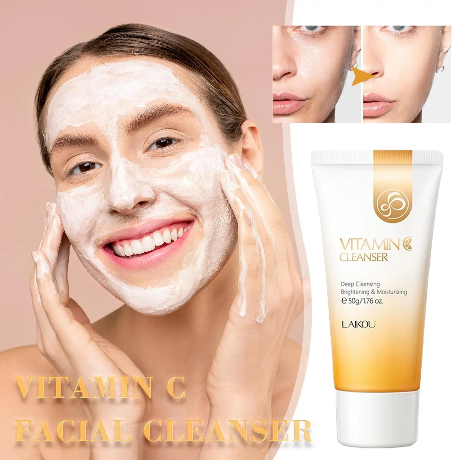 

50g Vitamin C Facial Cleanser Whitening Moisturizing Care Acid Dense Amino Face Foam Gentle Cleanser Skin Cleansing Deep X2D8
