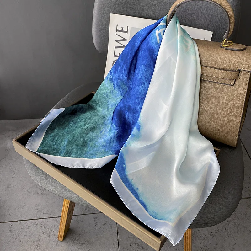 Luxury Brand 2022 New Designer Silk Square Scarf Women Satin Neck Hair Tie Band Summer Beach Hijab Head Female Foulard 70*70cm |