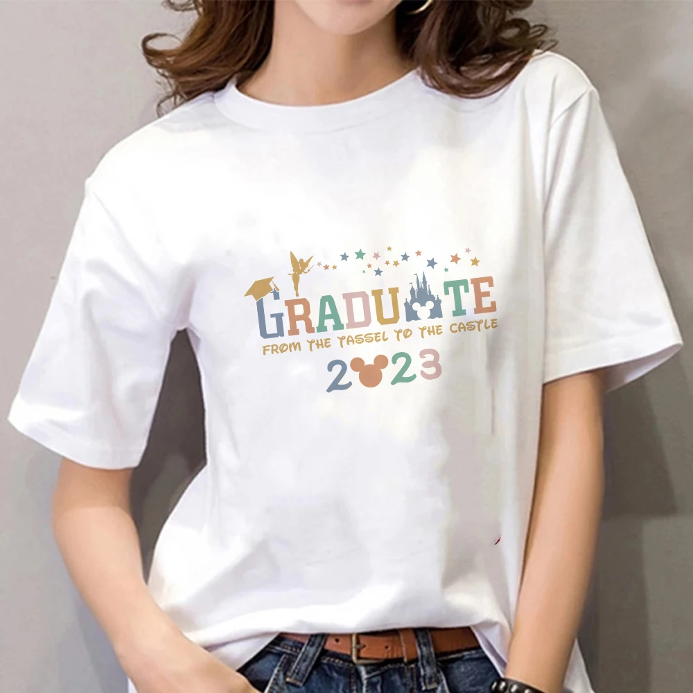 

Disney Graduate 2023 T Shirt Women Aesthetic Print Fashion Disneyland Trip Clothes O-neck White Tops for Ladies Youth Casual