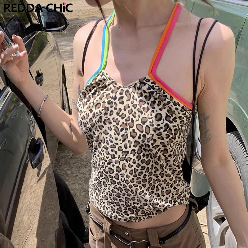 

REDDACHiC Dopamine Leopard Women Camisole Summer Streetwear Sleeveless Halter Vest Vintage Y2k Tube Top Music Festival Outfit