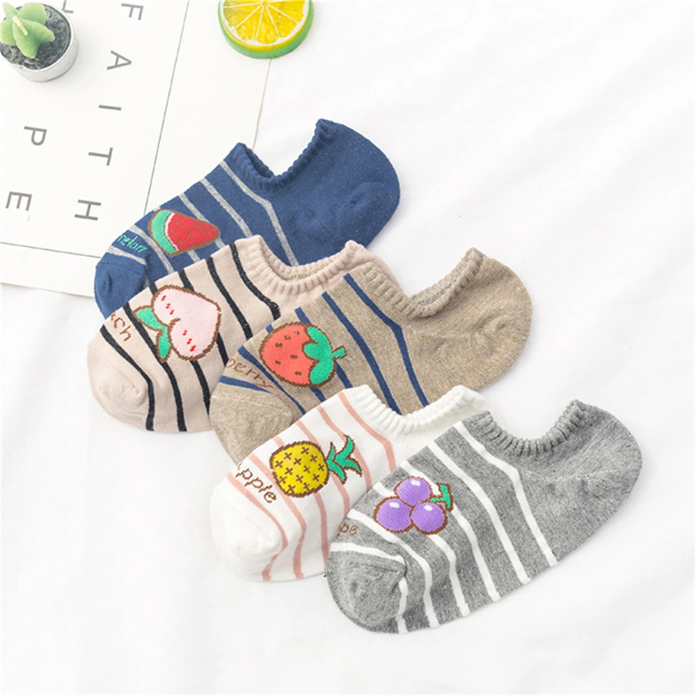 

Girls Cute Stripes Fruits Low Cut Socks Cartoon Pineapple Peach Grape Strawberry Watermelon Harajuku Gift Dropship